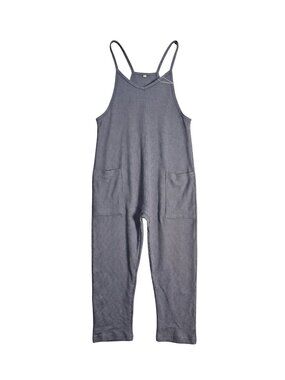 NWT | Kids Gray Ribbed Knit Jumpsuit Overalls Wide Strap Tapered Leg | Size 5/6